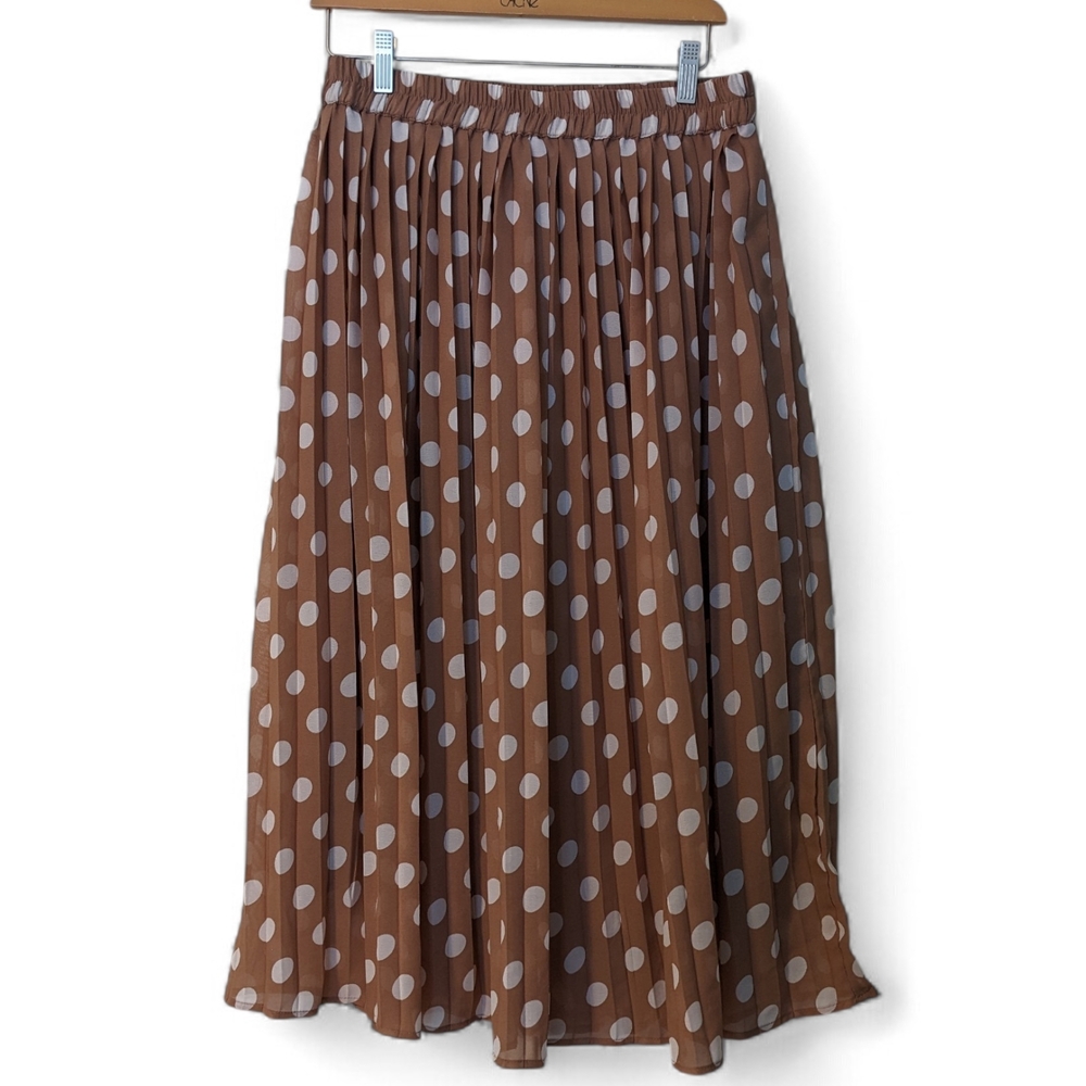 Elegant Brown Polka Dot Midi Skirt
